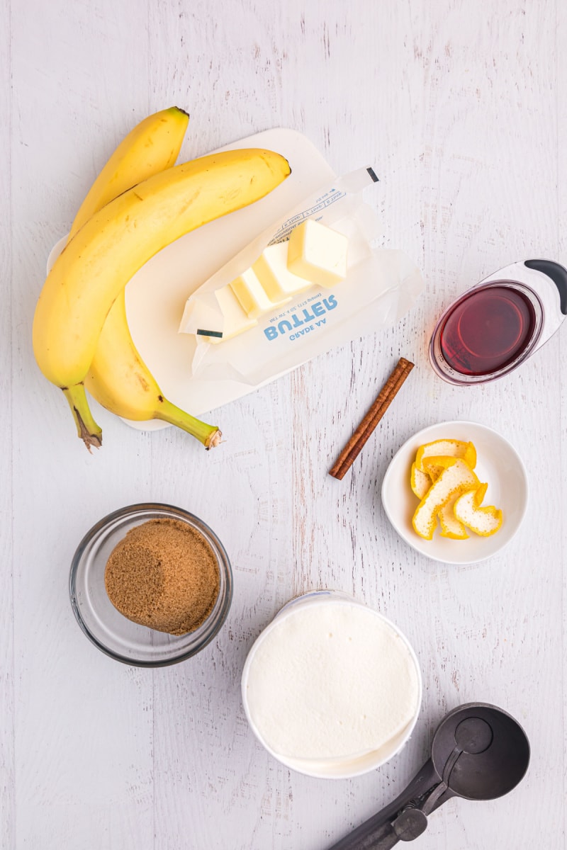 ingredients displayed for making bananas foster