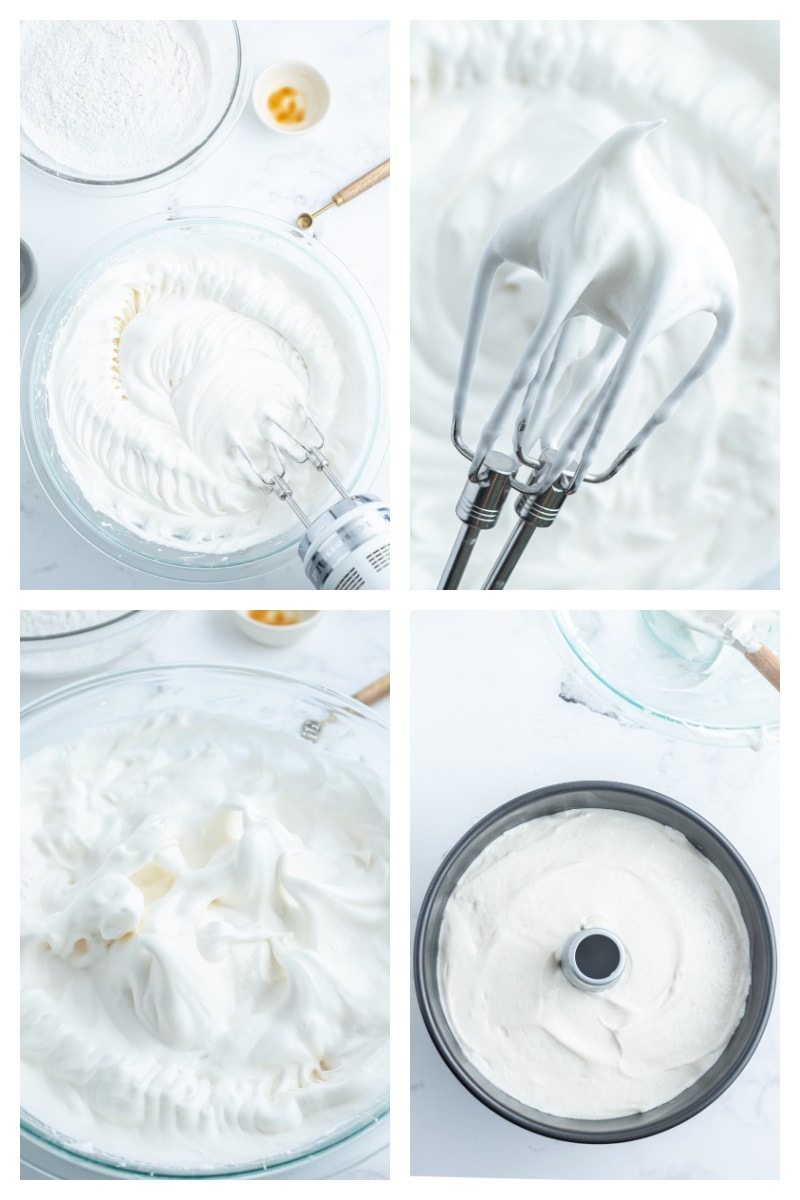 four photos showing how to make classic angel food cake