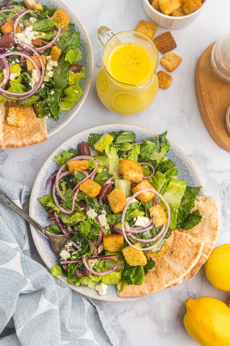 greek caesar salad on plate