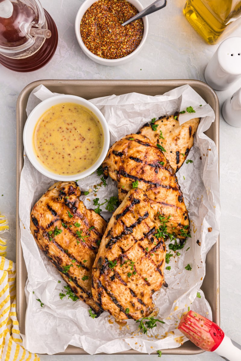 honey mustard grilled chicken on a pan