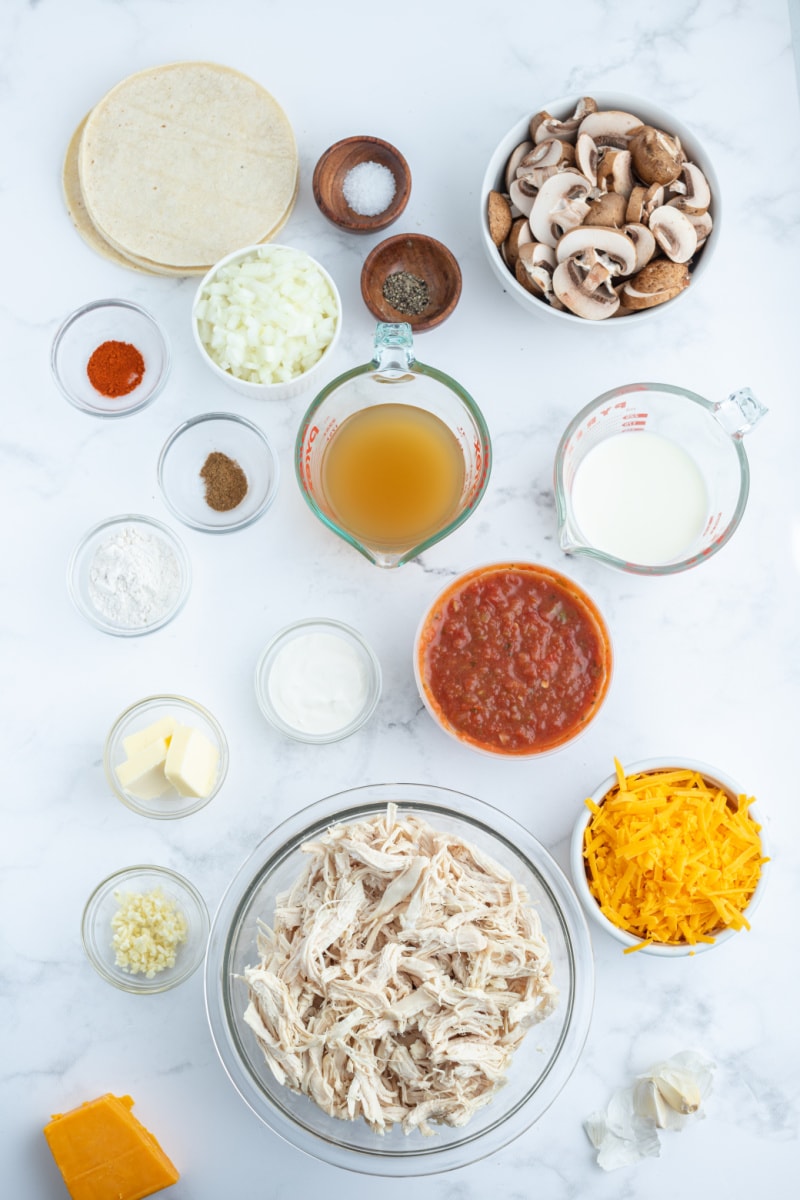 ingredients displayed for making king ranch chicken casserole