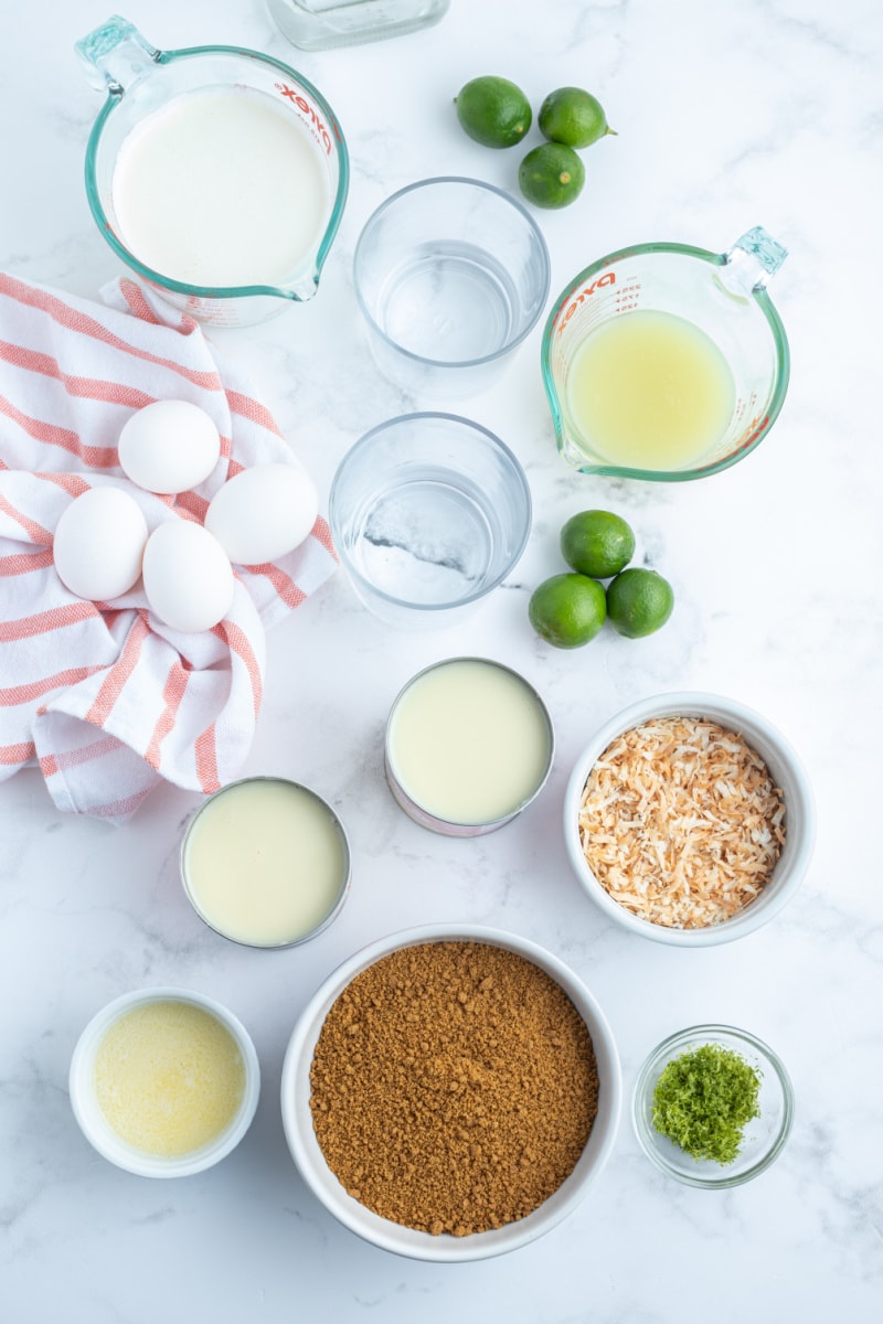 ingredients displayed for making margarita key lime pie