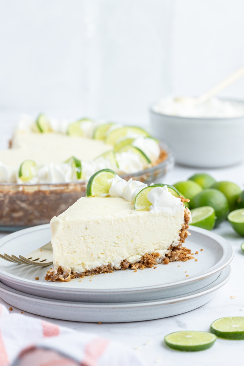 slice of key lime pie on plate