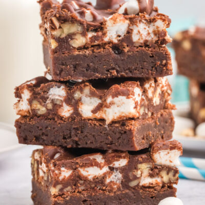 stack of three mississippi mud brownies