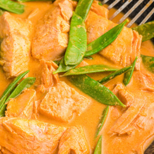 pinterest image for thai coconut red curry salmon