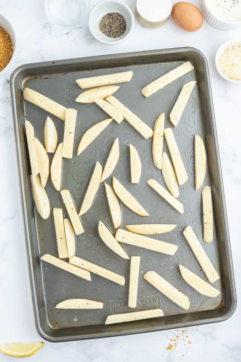 pan of french fries ready for oven