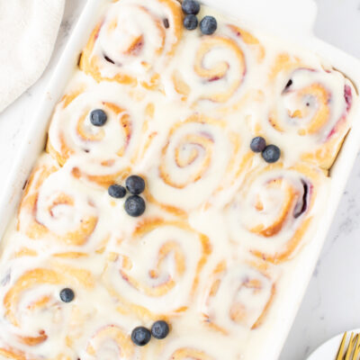 blueberry sweet rolls in pan