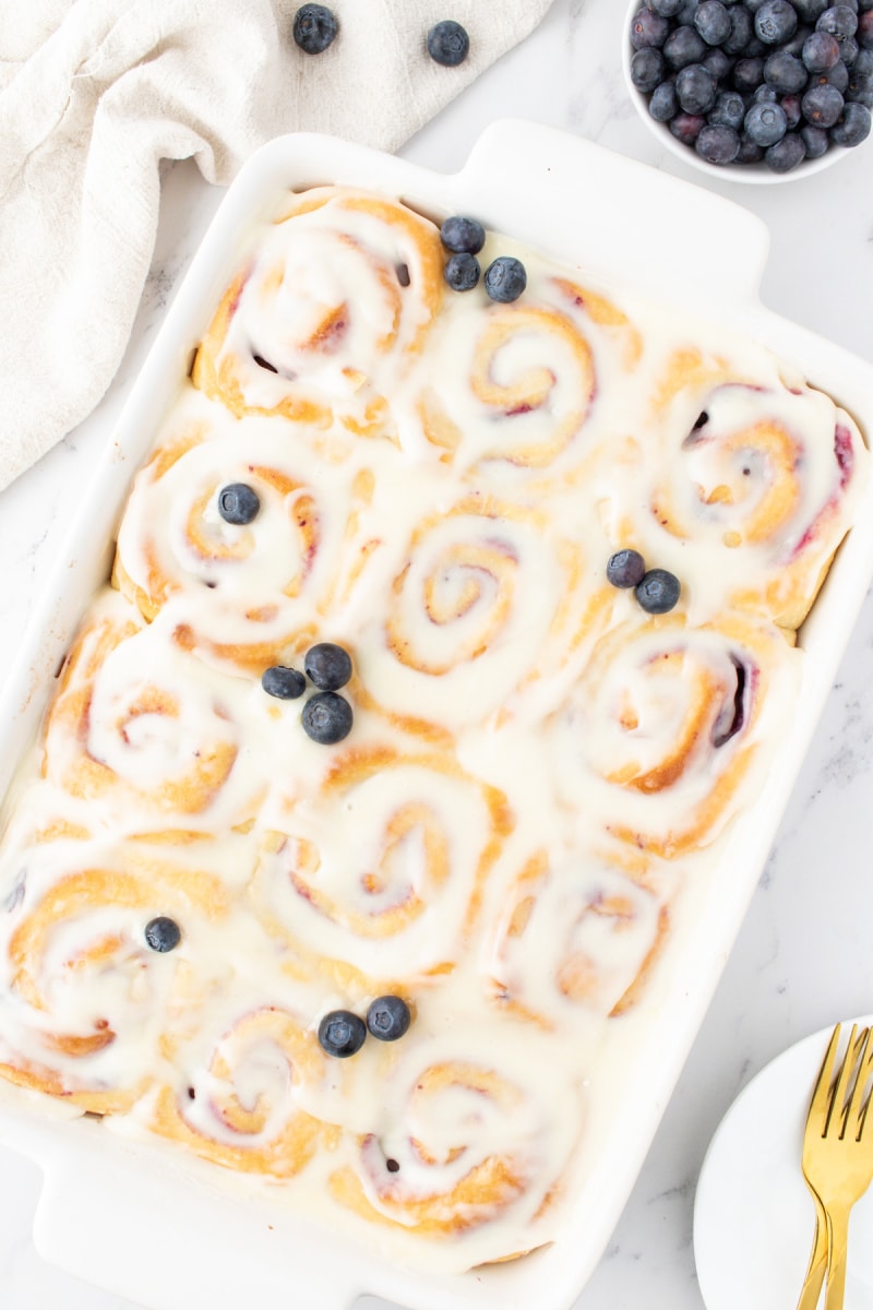 blueberry sweet rolls in pan