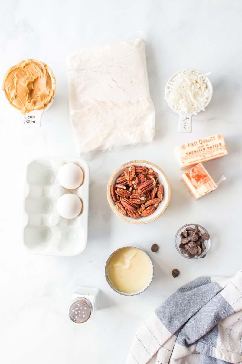 ingredients displayed for making peanut butter fudge bars