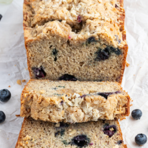 pinterest image for blueberry coconut banana bread