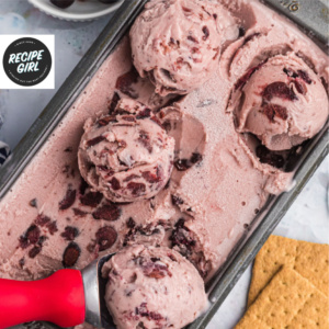 pinterest image for cherry cheesecake ice cream