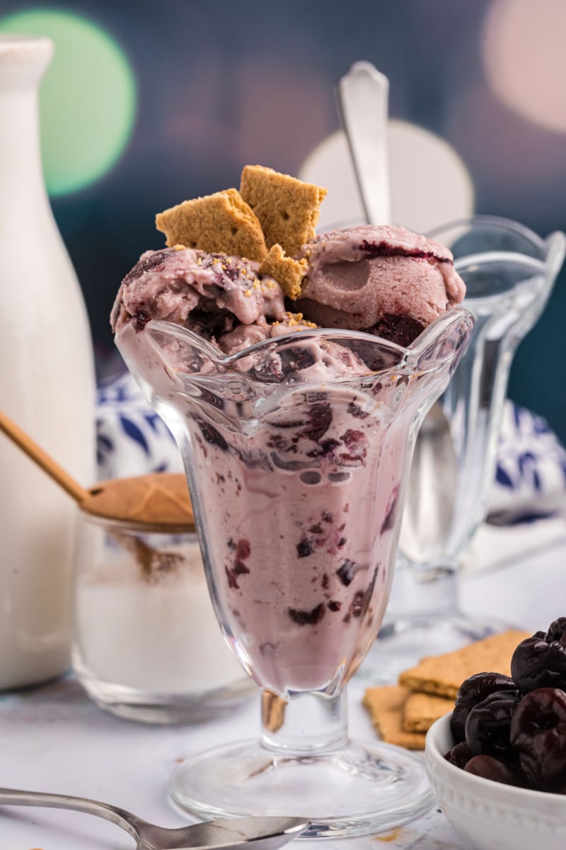 dish of cherry cheesecake ice cream