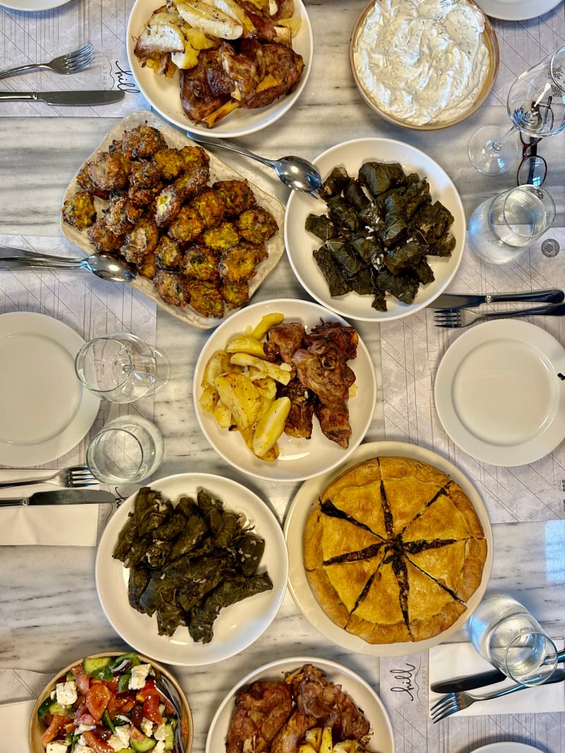 food displayed that was made in a greek cooking class