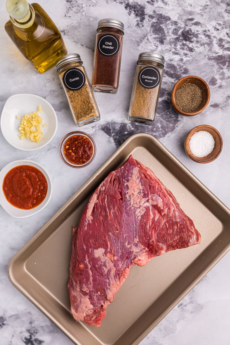 ingredients displayed for making grilled chili garlic tri tip