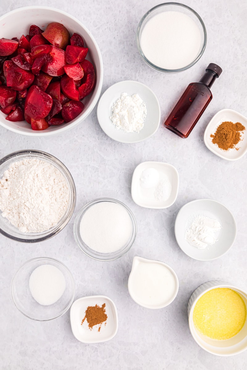 ingredients displayed for making plum cobbler