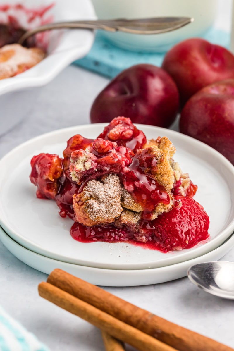 serving of plum cobbler on plate