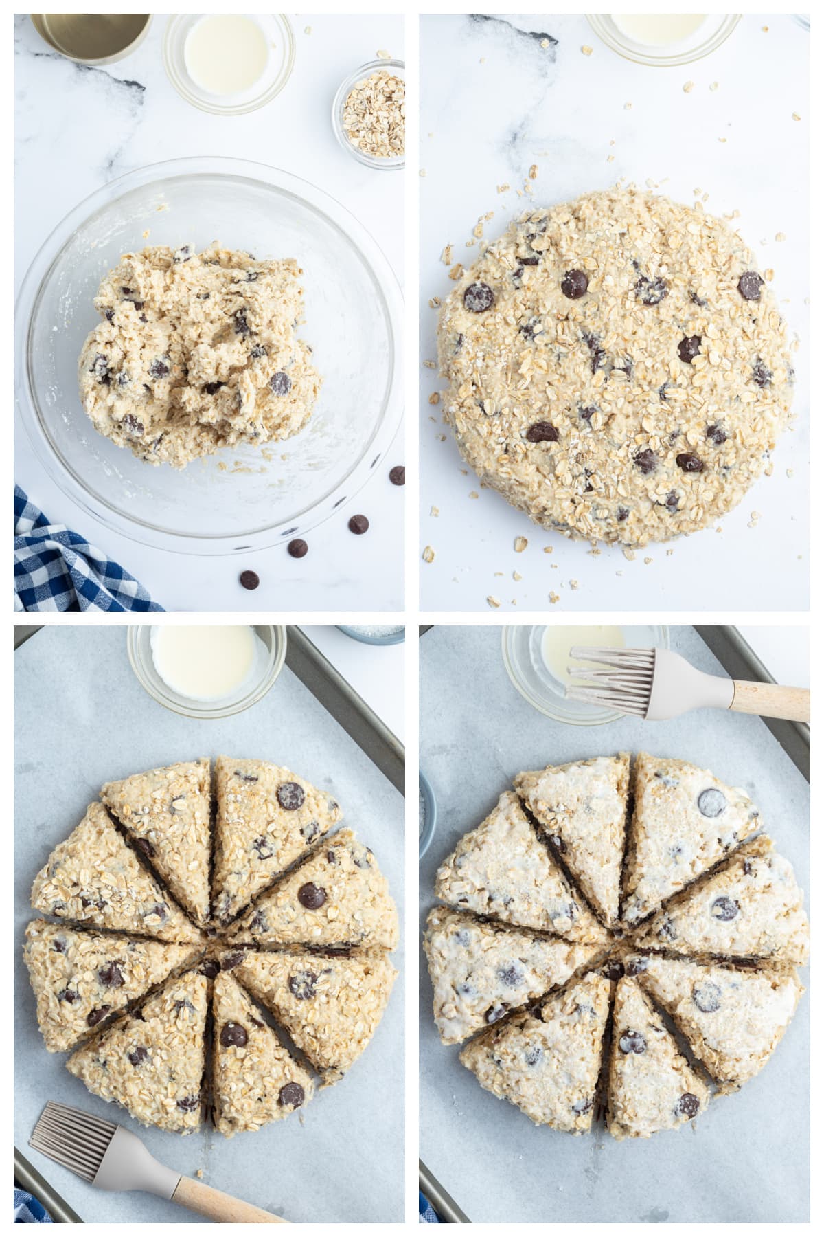 four photos showing how to make chocolate chip scones