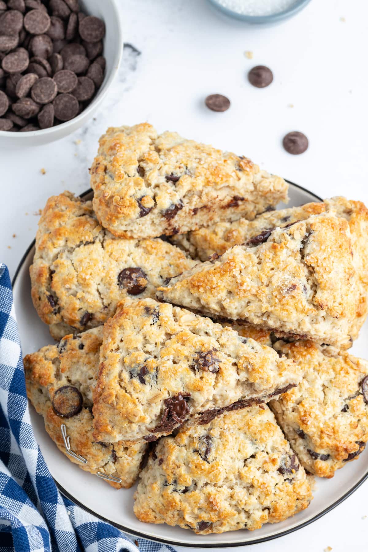 platter full of chocolate chip scones