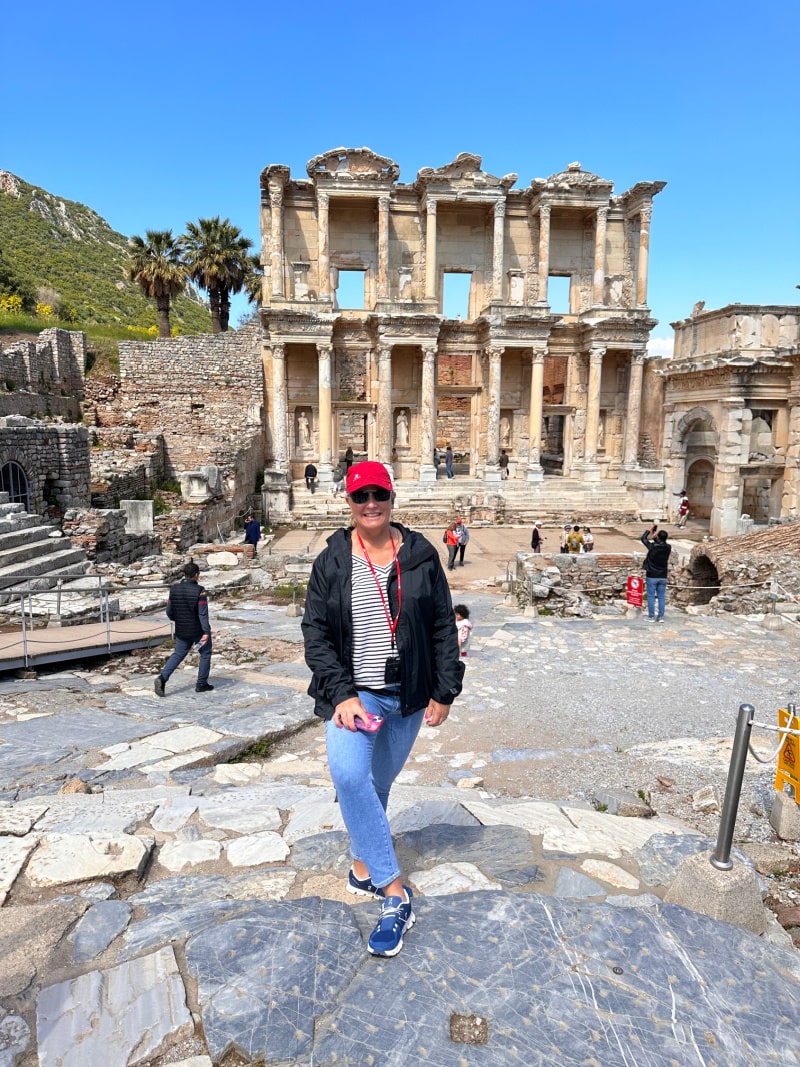 recipegirl in front of library ruins ephesus turkey