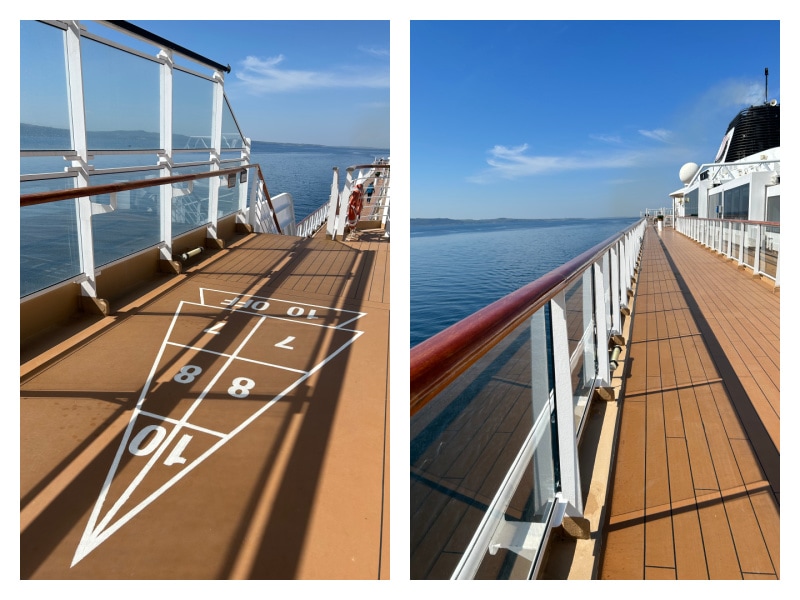 two photos shuffleboard and side ship view viking ship