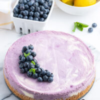 blueberry lemon cheesecake with fresh blueberries on top