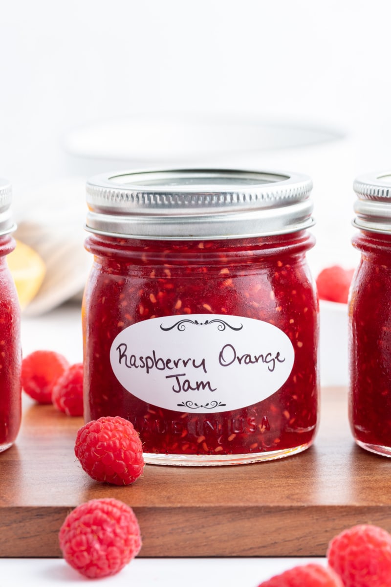 jar of raspberry orange freezer jam
