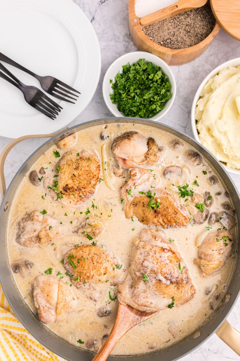 chicken fricassee in a pan