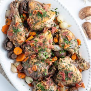 pinterest image for coq au vin