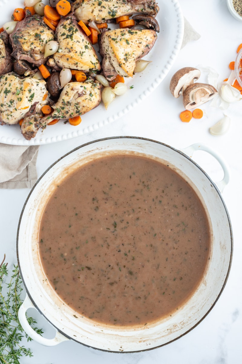 bowl of gravy for coq au vin