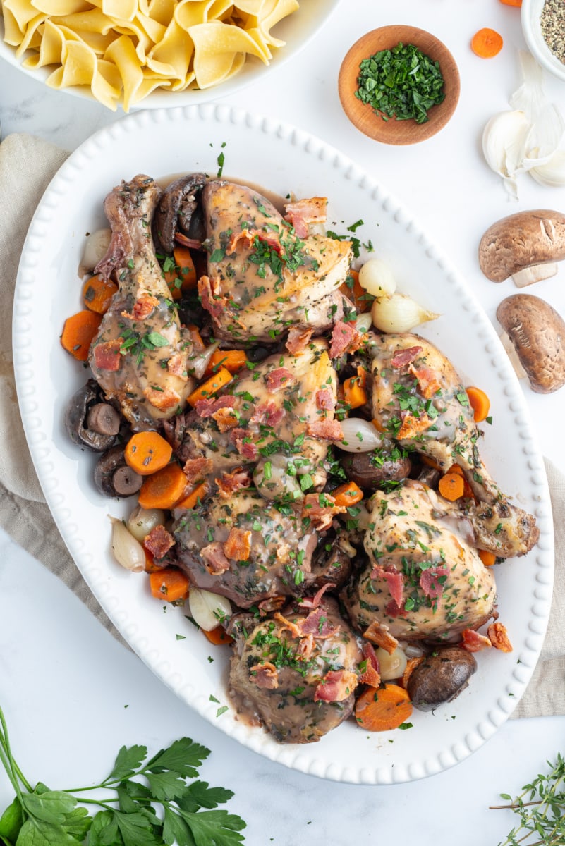 coq au vin on a platter