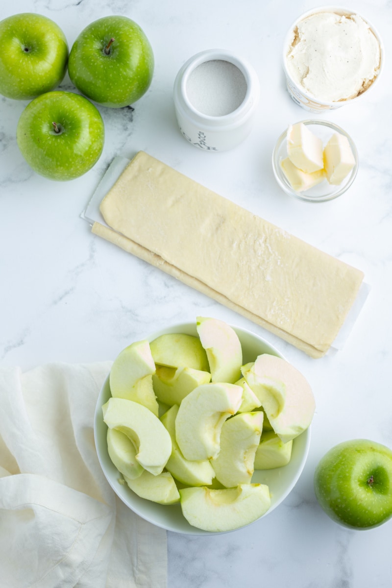 ingredients shown for making easy apple tarte tatin