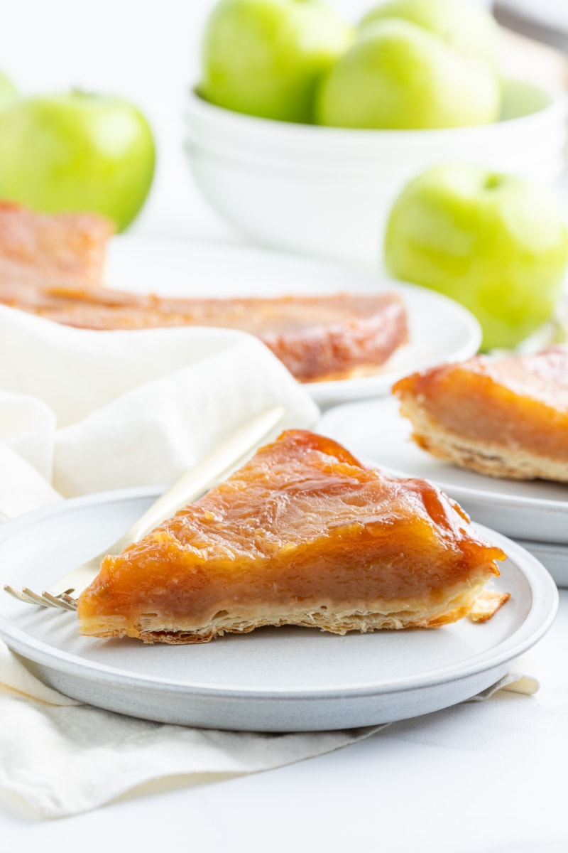 slice of apple tarte tatin on a plate