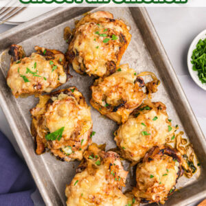 pinterest image for french onion sheet pan chicken