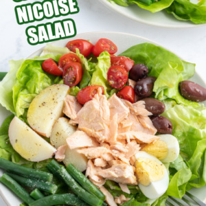 pinterest image for salmon nicoise salad