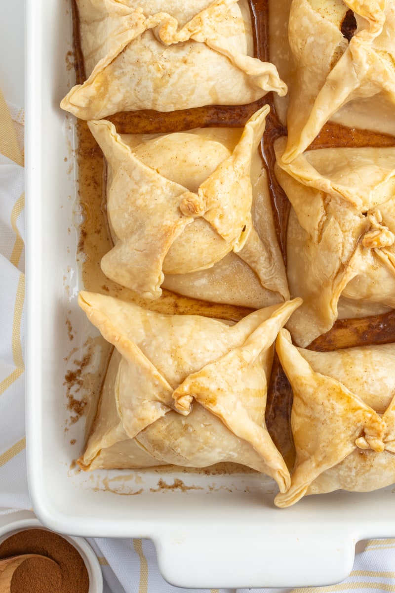 baked apple dumplings in pan