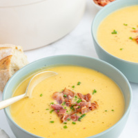 blue bowl with butternut squash soup