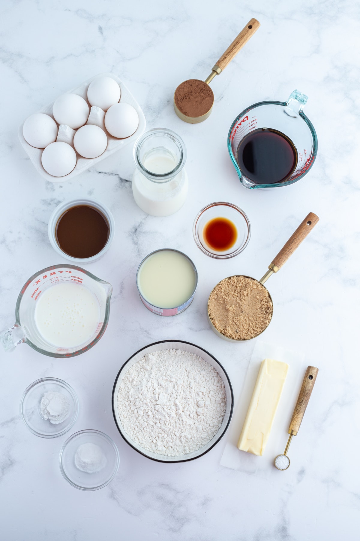 ingredients displayed for making chocoflan