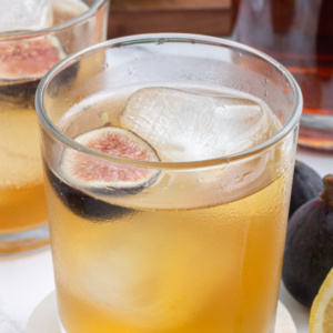 fig old fashioned in a cocktail glass