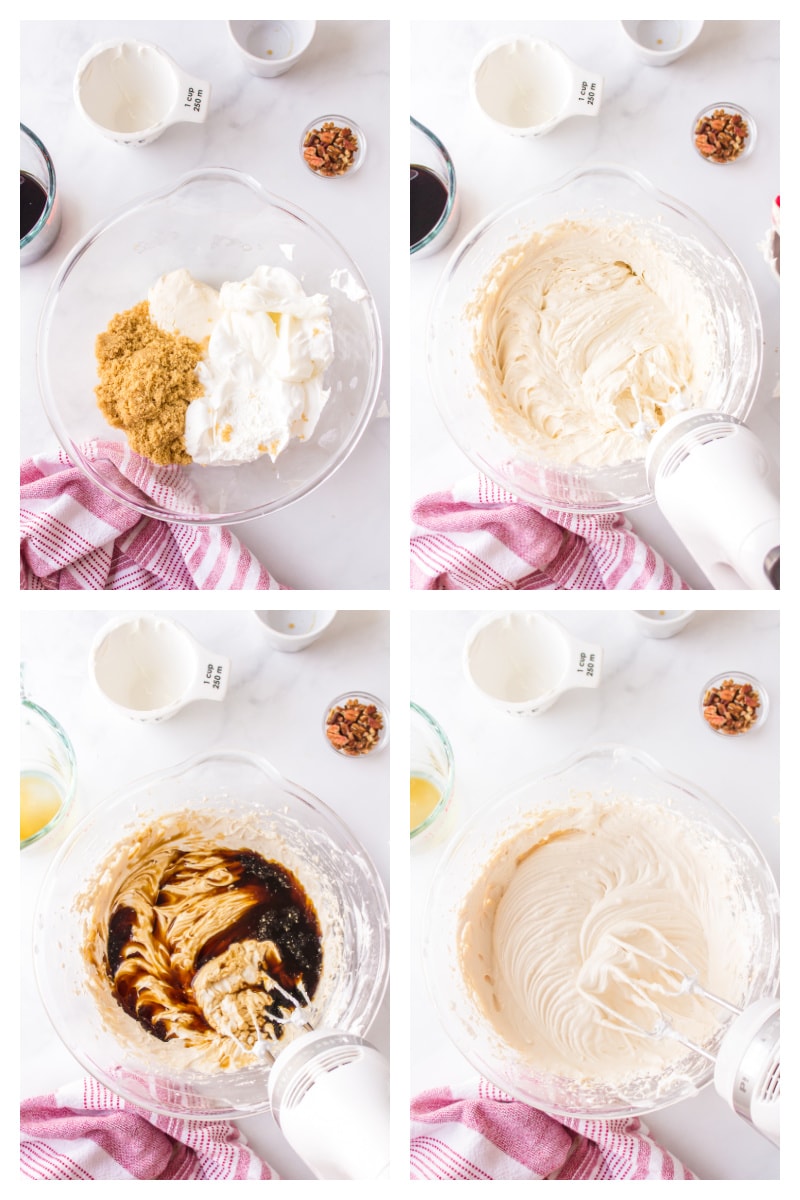 four photos showing how to make kahlua dip