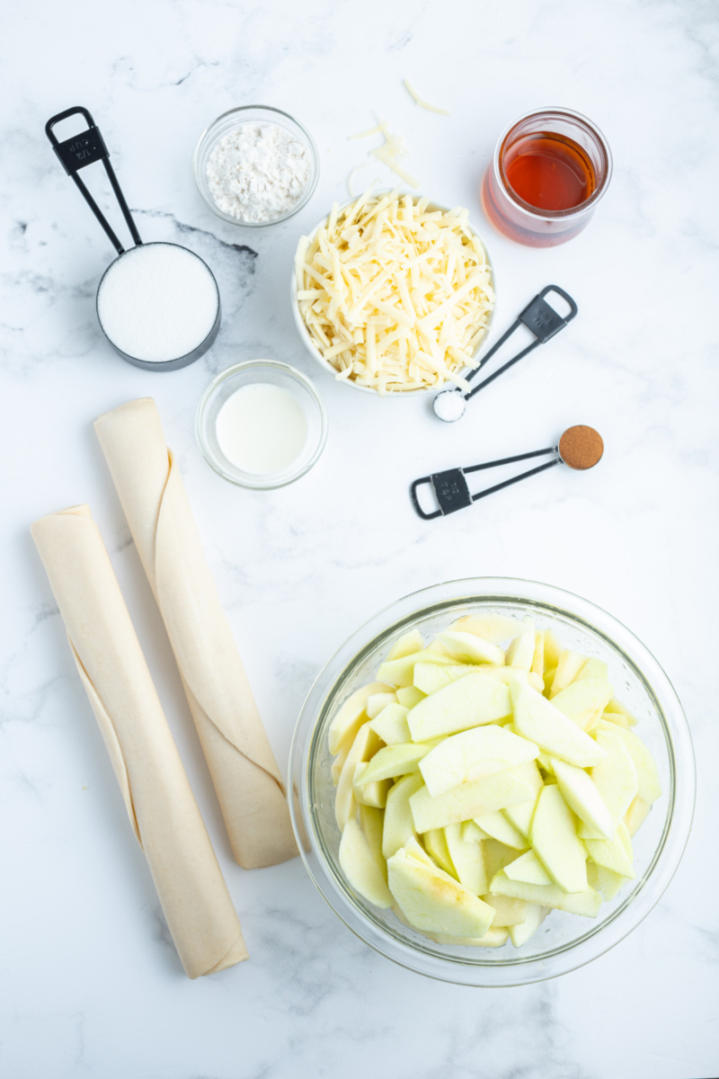 ingredients displayed for making maple apple pie