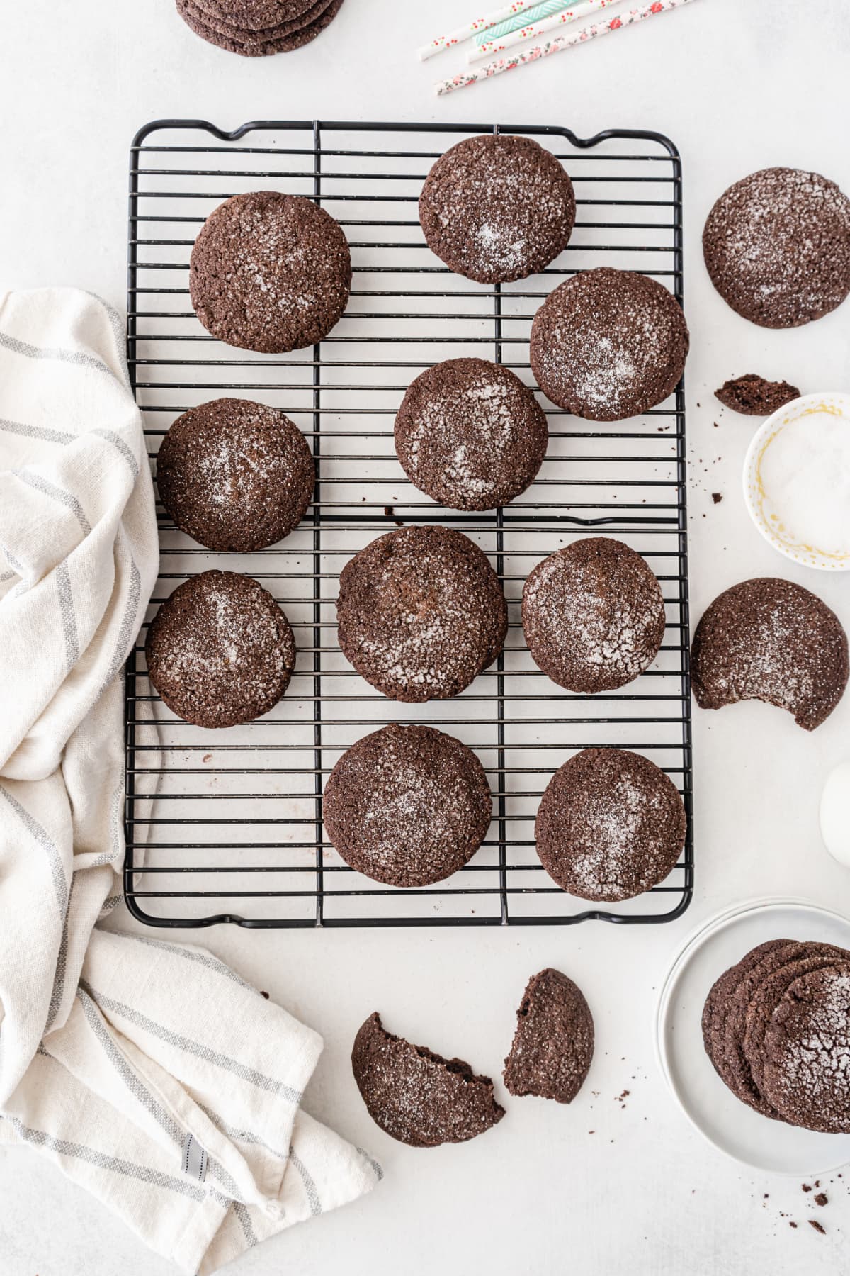 lots of chocolate sugar cookies on cooling rack