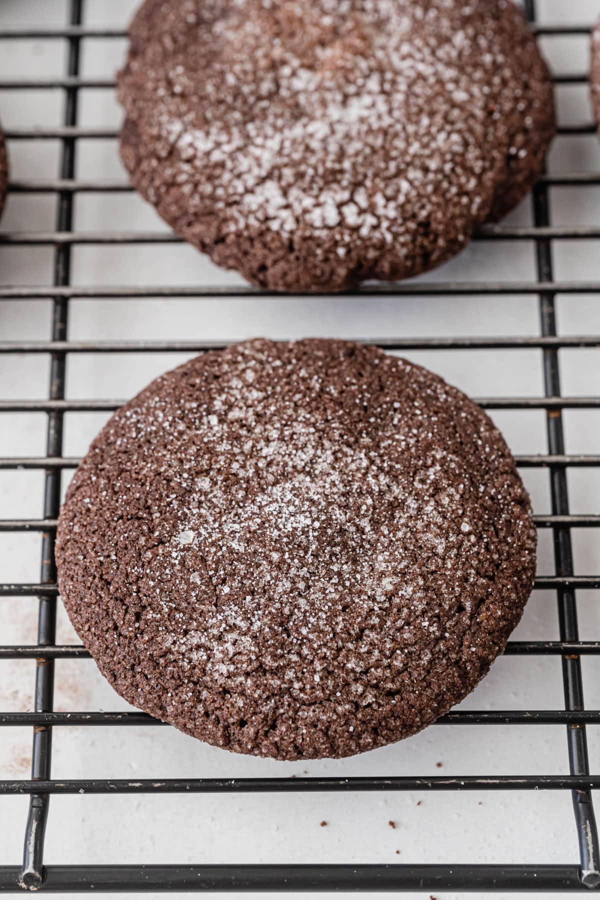 chocolate sugar cookies on a cooling rack close up