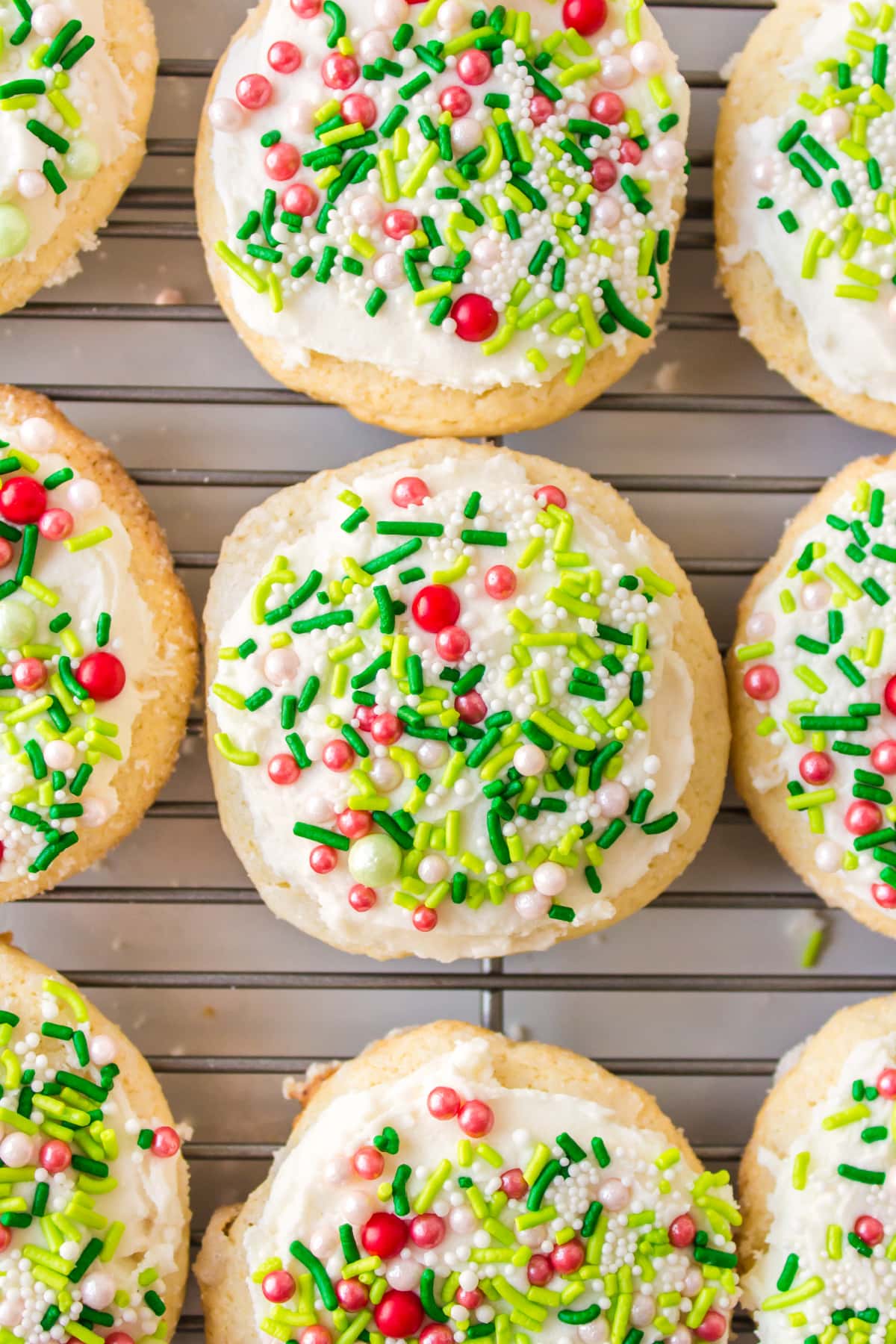 christmas lofthouse cookies on cooling rack