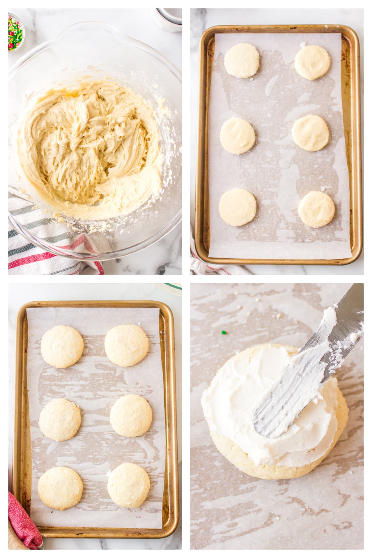 four photos showing how to make lofthouse cookies