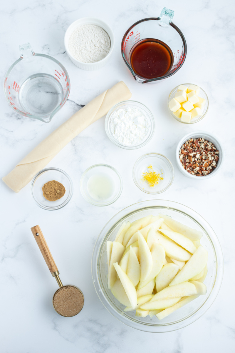 ingredients displayed for making ginger pear pie