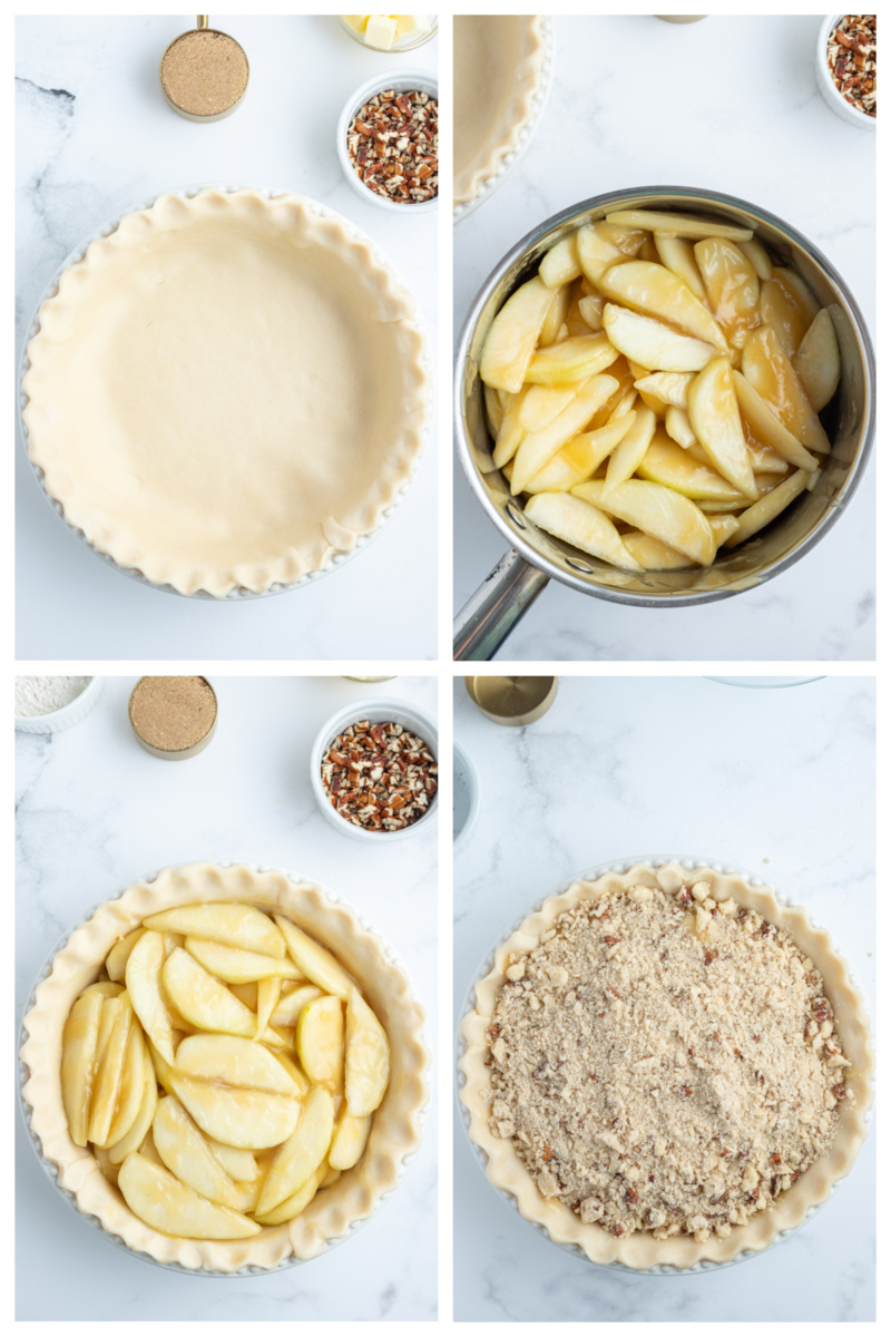 four photos showing how to make ginger pear pie