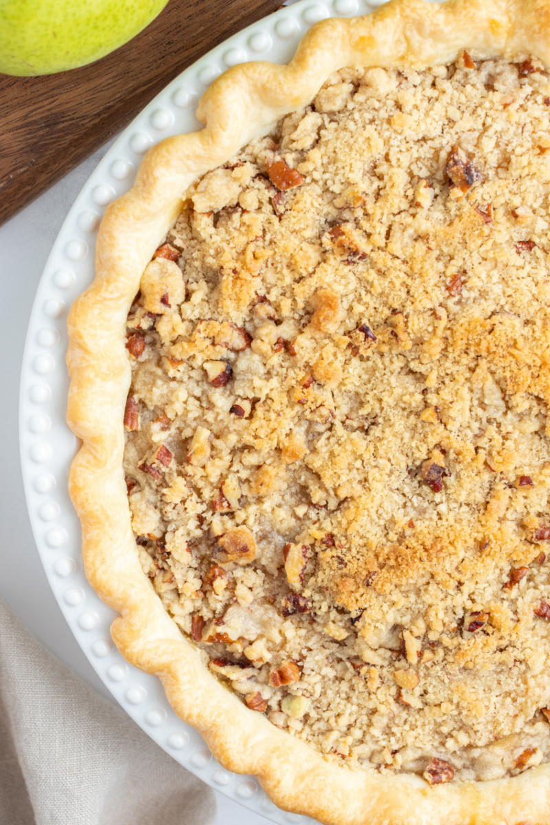 overhead shot of half a ginger pear pie