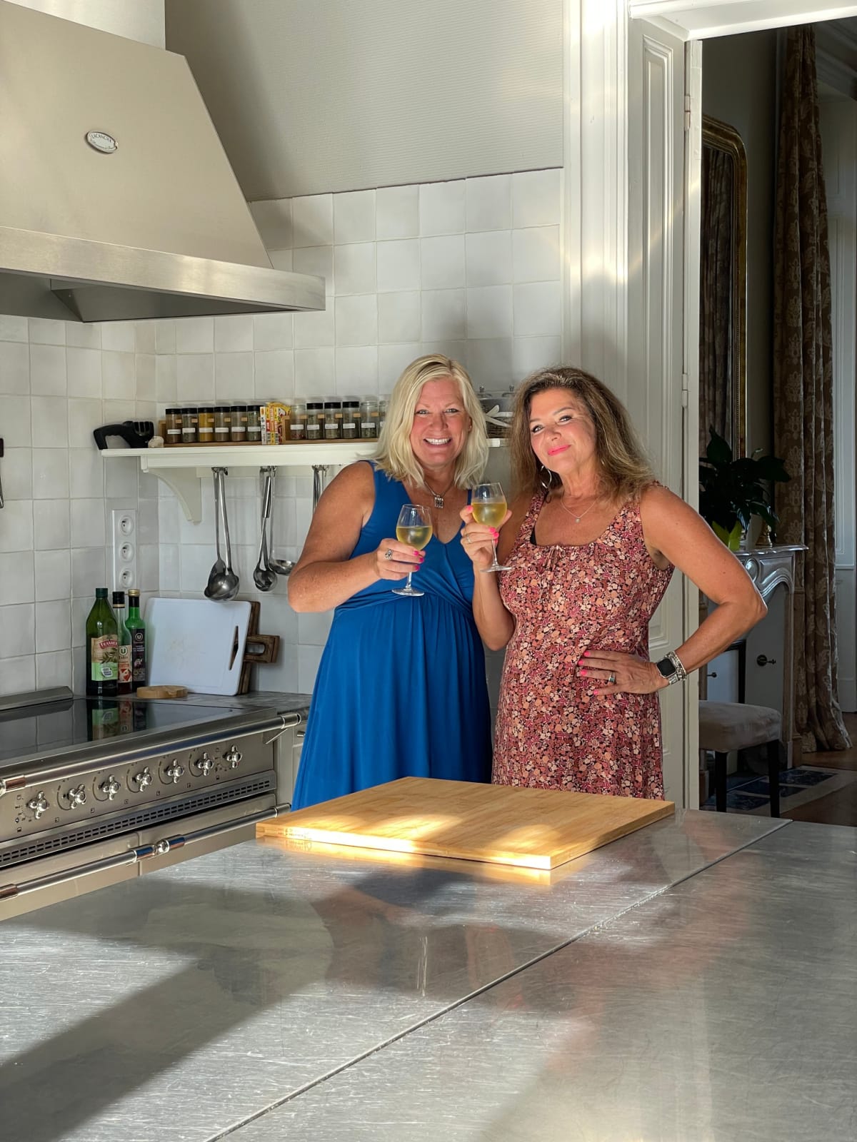 RecipeGirl and Sandy Coughlin at chateau de valcreuse kitchen