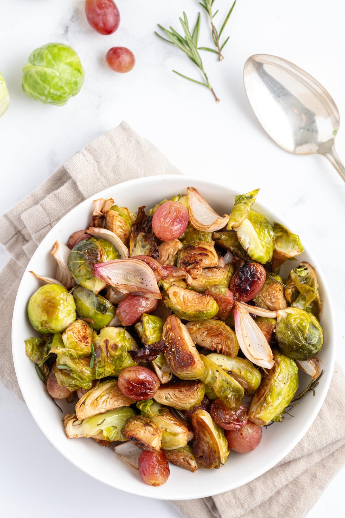 bowl of sheet pan balsamic brussels sprouts