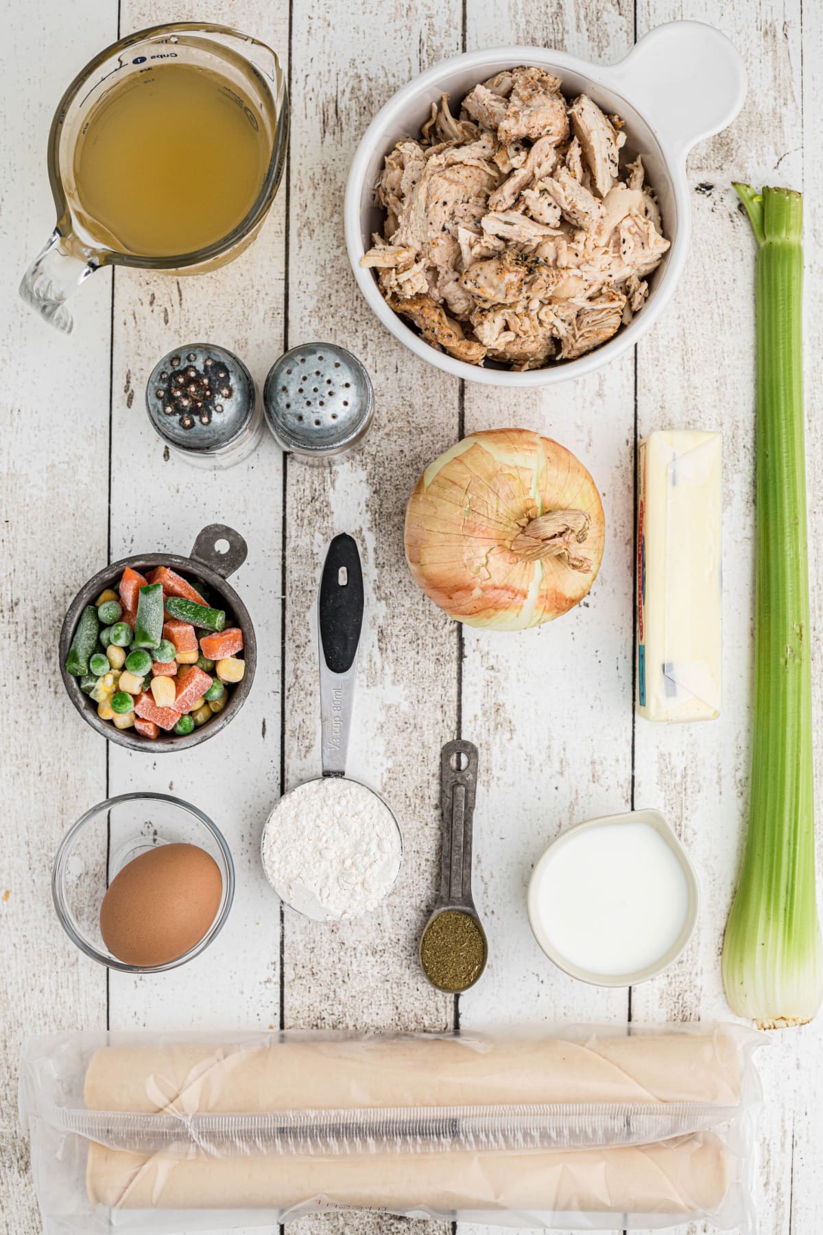 ingredients displayed for making turkey pot pie